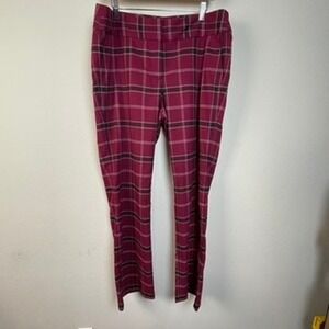 Ann Taylor Factory Plaid Pants Burgundy Black White Women's‎ Size 14